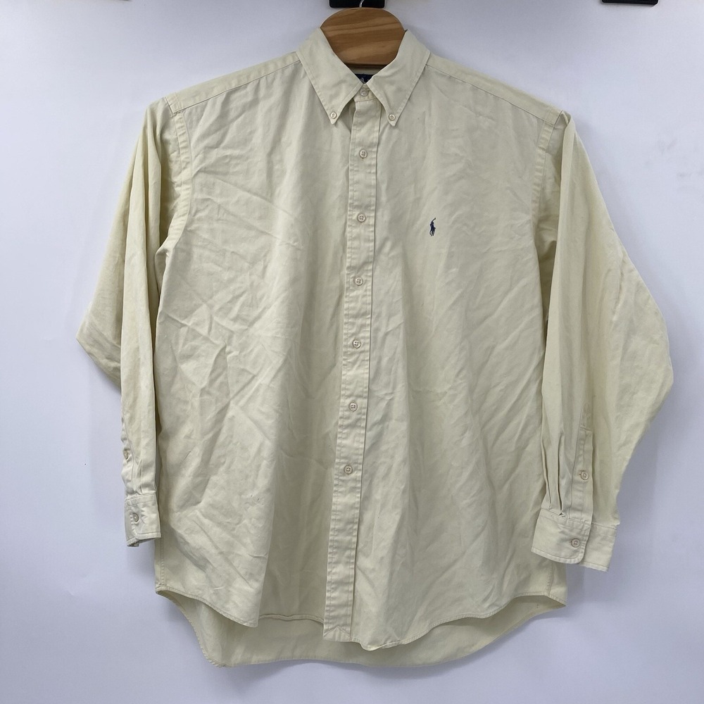 Ralph Lauren Button Down Shirt Mens XL Yellow Blake 100% Cotton Long Sleeve Pony